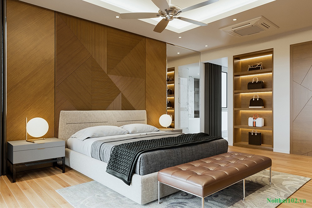 Thiết kế nội thất biệt thự hiện đại nhà anh Dũng VinCom: Phòng ngủ 